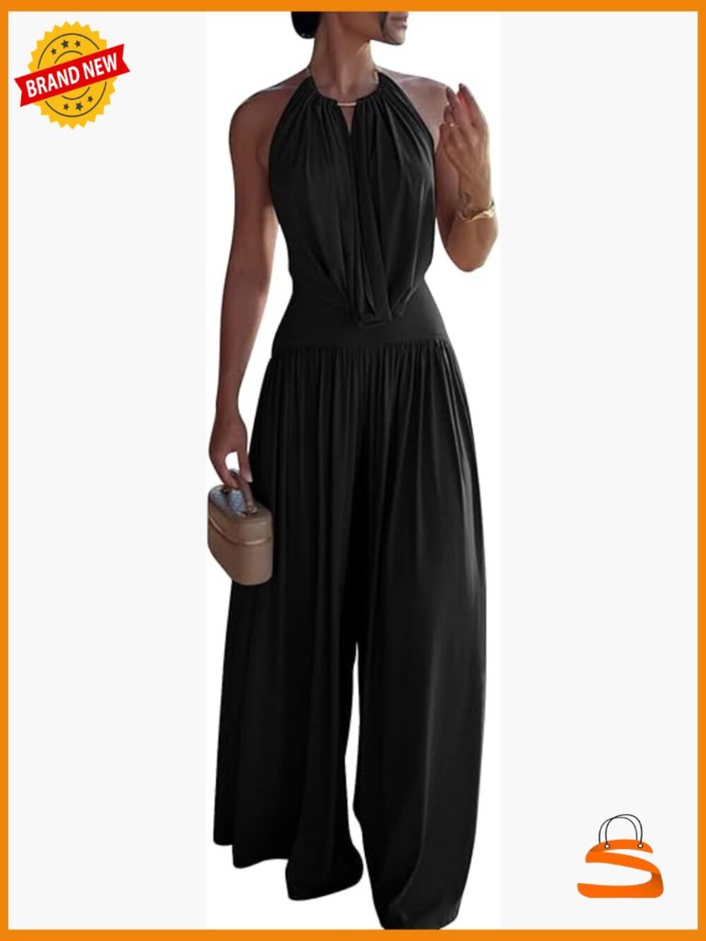 Two Piece Halter Backless Top and Wide Leg Pants Set